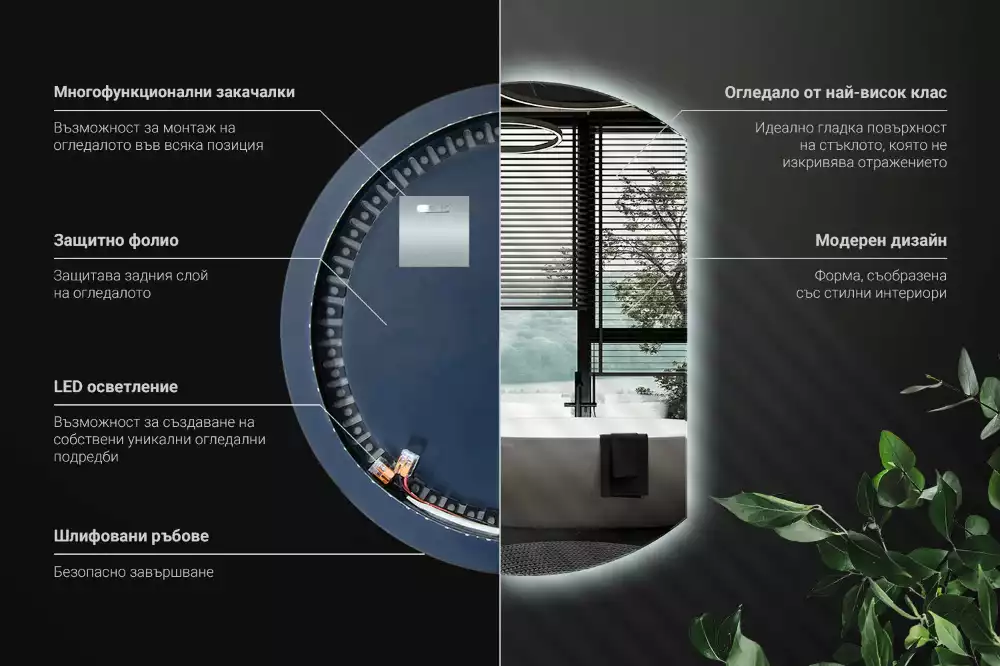 Miroir demi-lune avec rétroéclairage LED