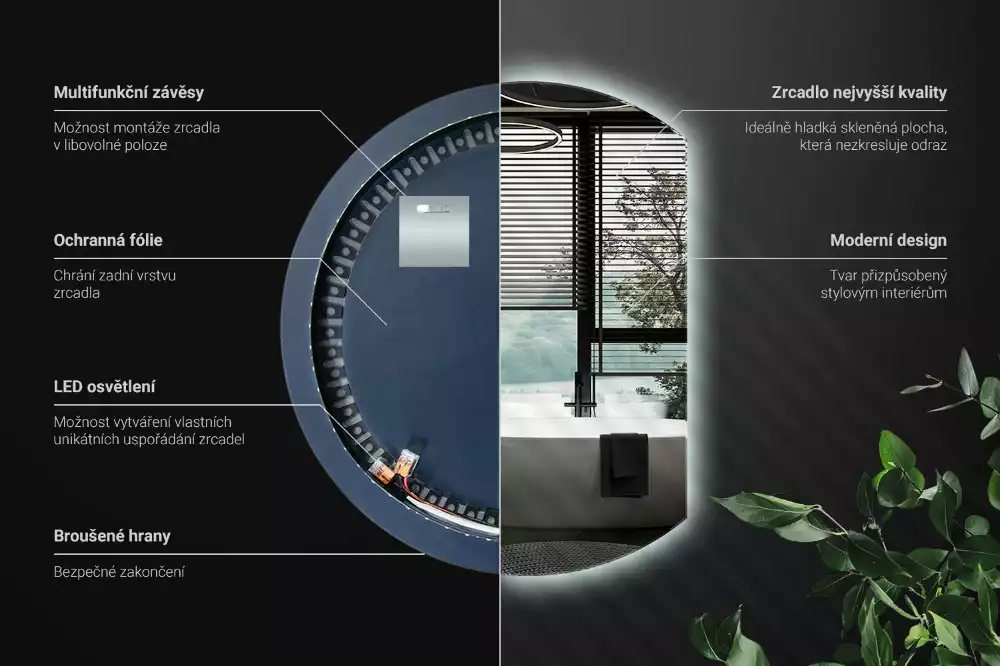 Miroir demi-lune avec rétroéclairage LED