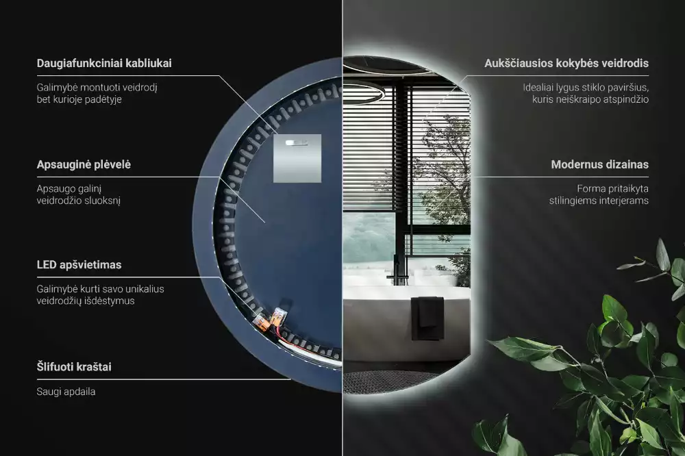 Miroir demi-lune avec rétroéclairage LED