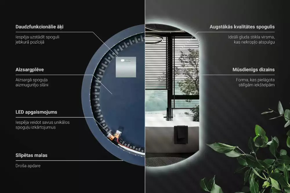 Miroir demi-lune avec rétroéclairage LED