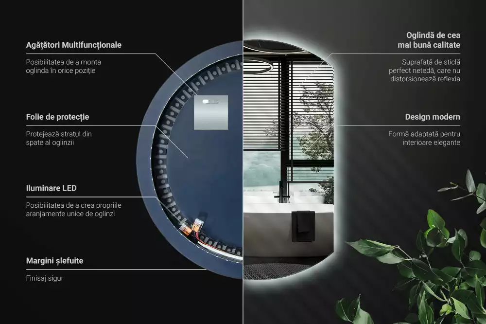 Miroir demi-lune avec rétroéclairage LED