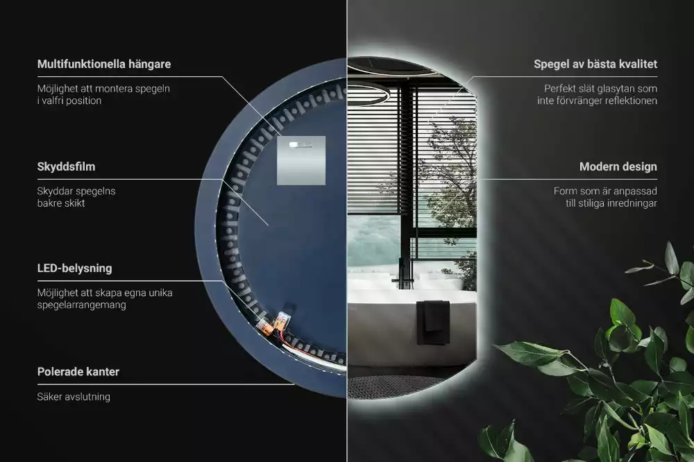 Miroir demi-lune avec rétroéclairage LED