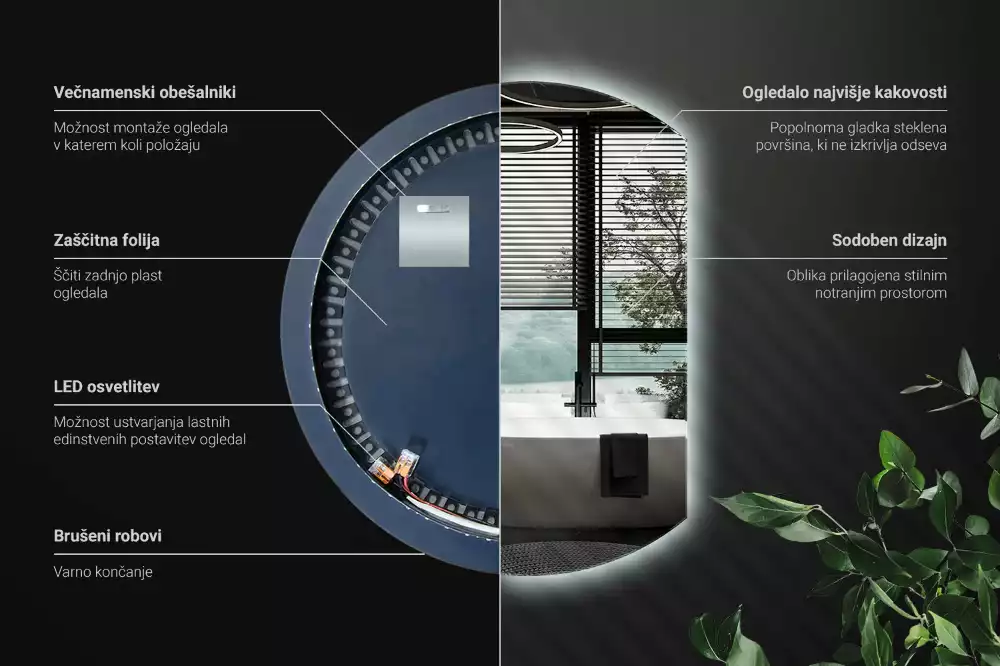 Miroir demi-lune avec rétroéclairage LED