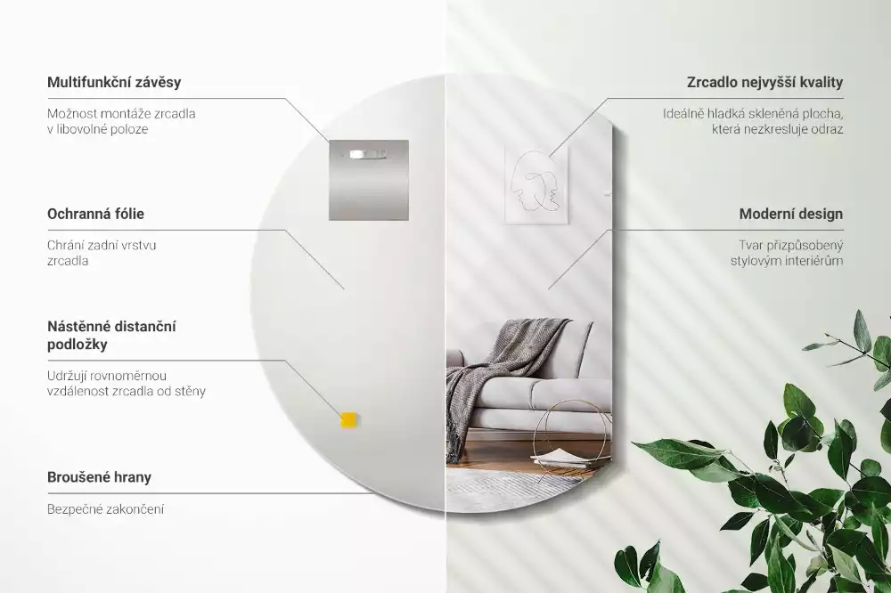 Miroir décoratif suspendu en forme de demi-cercle