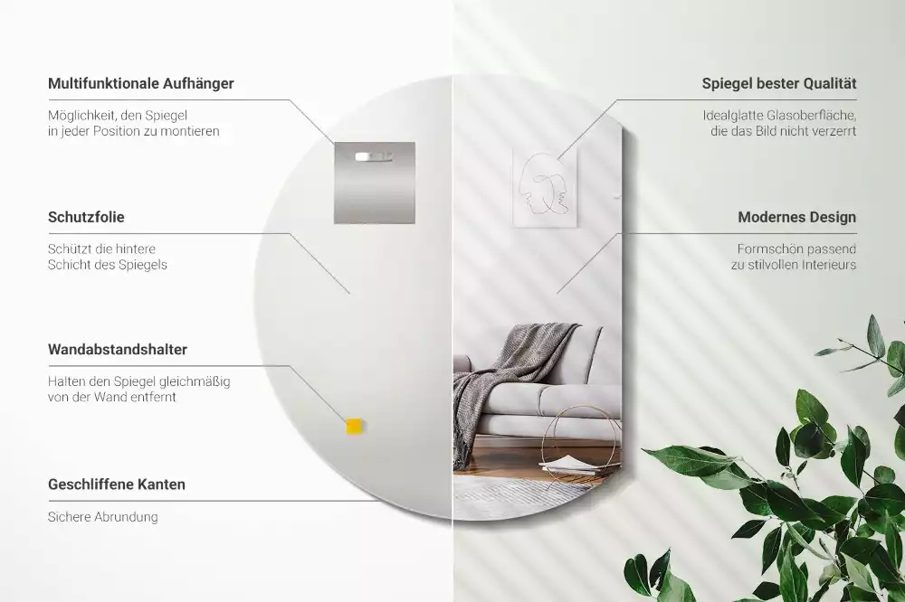 Miroir décoratif suspendu en forme de demi-cercle