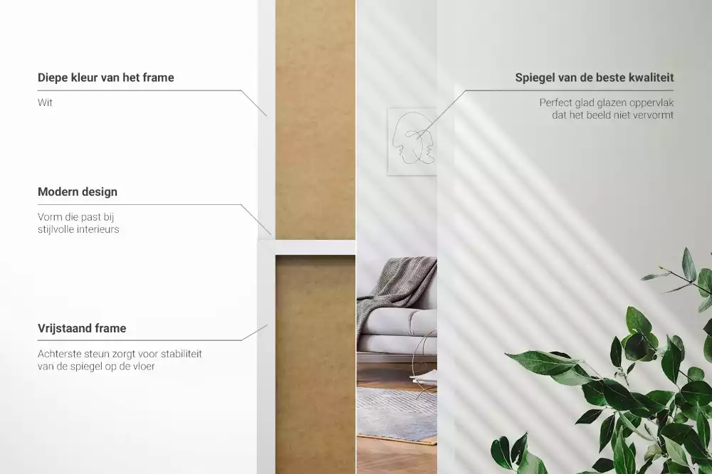 Miroir sur pied avec cadre blanc minimaliste