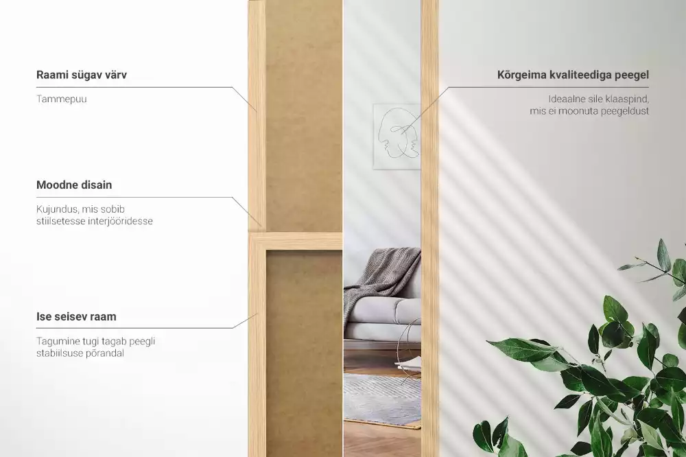 Miroir sur pied pour chambre avec cadre en chêne moderne