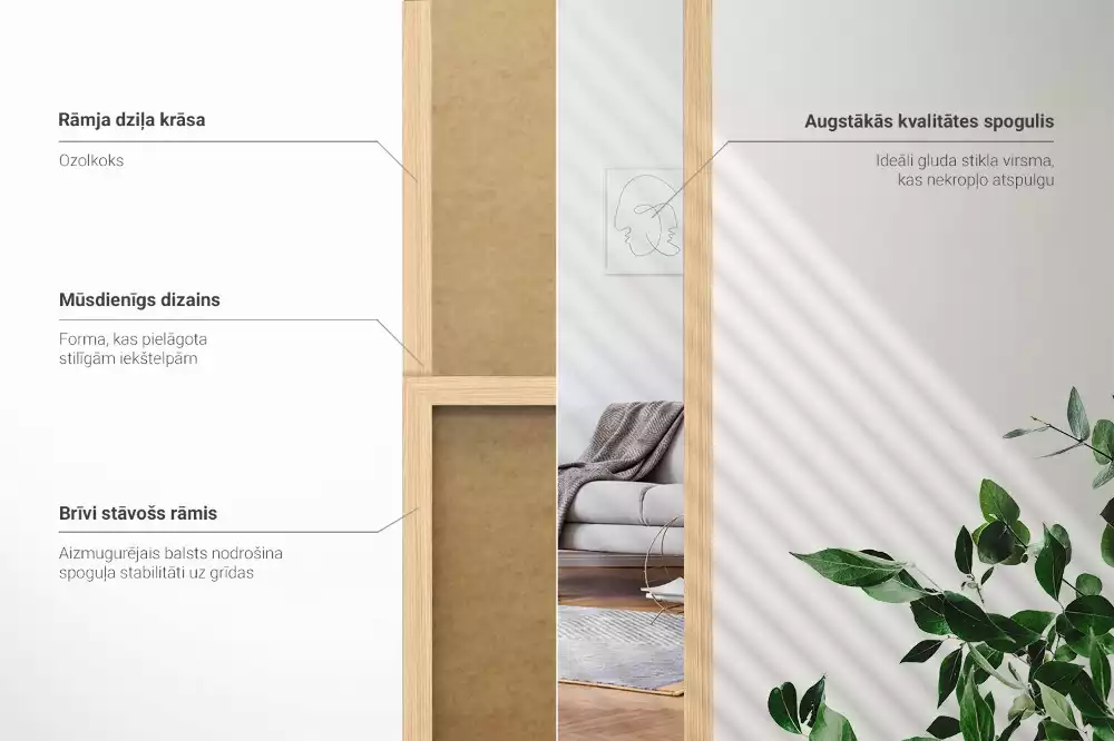 Miroir sur pied pour chambre avec cadre en chêne moderne