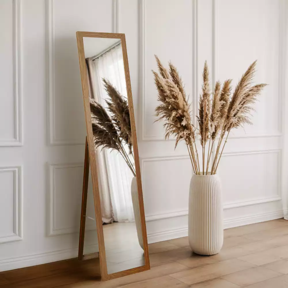 Miroir sur pied pour chambre avec cadre en chêne moderne