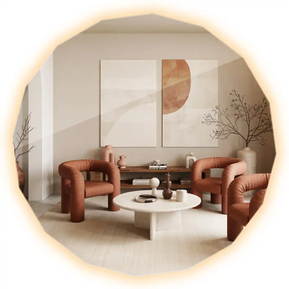 Miroir mural géométrique avec éclairage LED