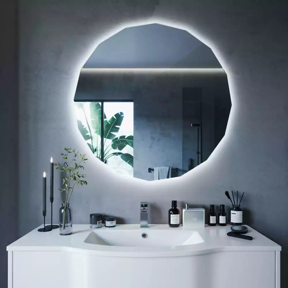 Miroir mural géométrique avec éclairage LED