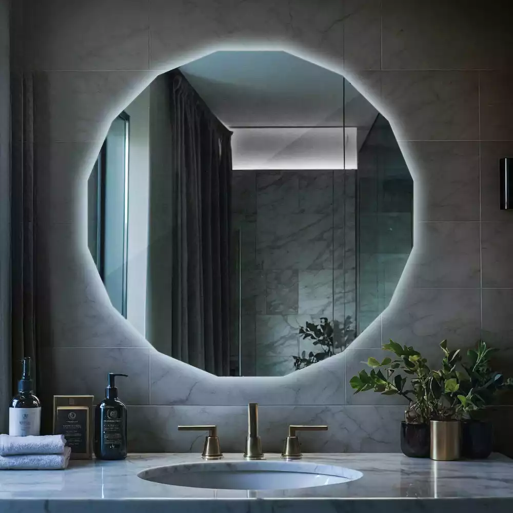 Miroir mural géométrique avec éclairage LED
