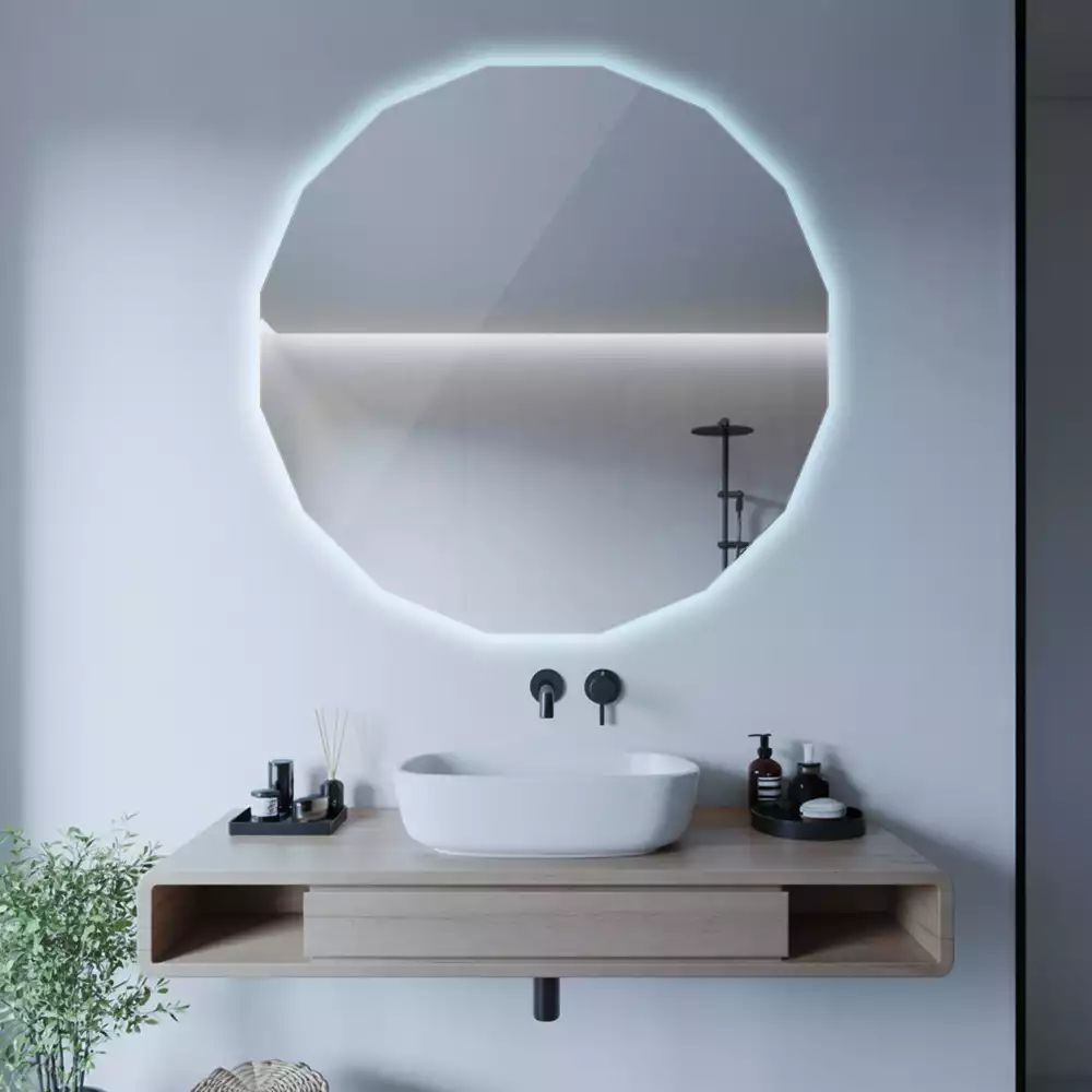 Miroir mural géométrique avec éclairage LED