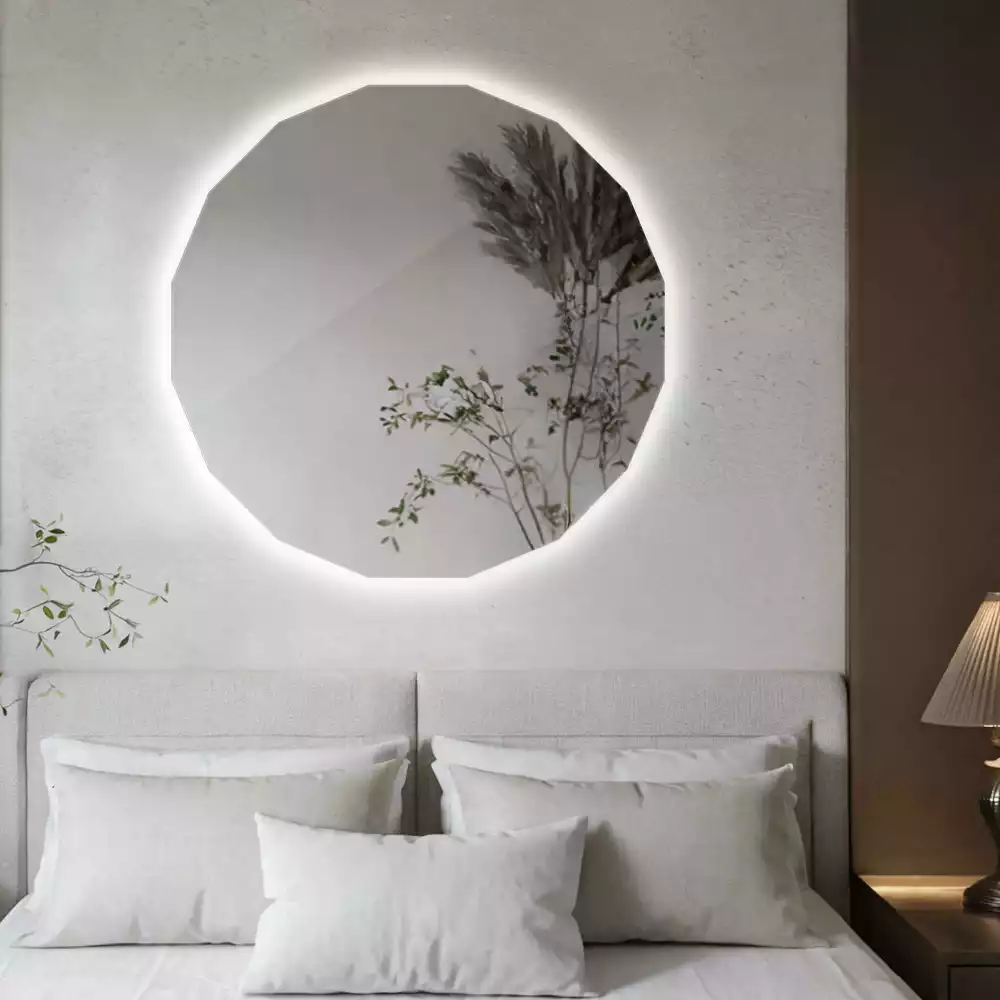 Miroir mural géométrique avec éclairage LED