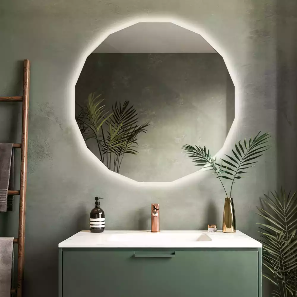 Miroir mural géométrique avec éclairage LED