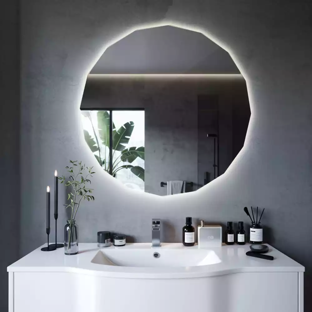 Miroir mural géométrique avec éclairage LED