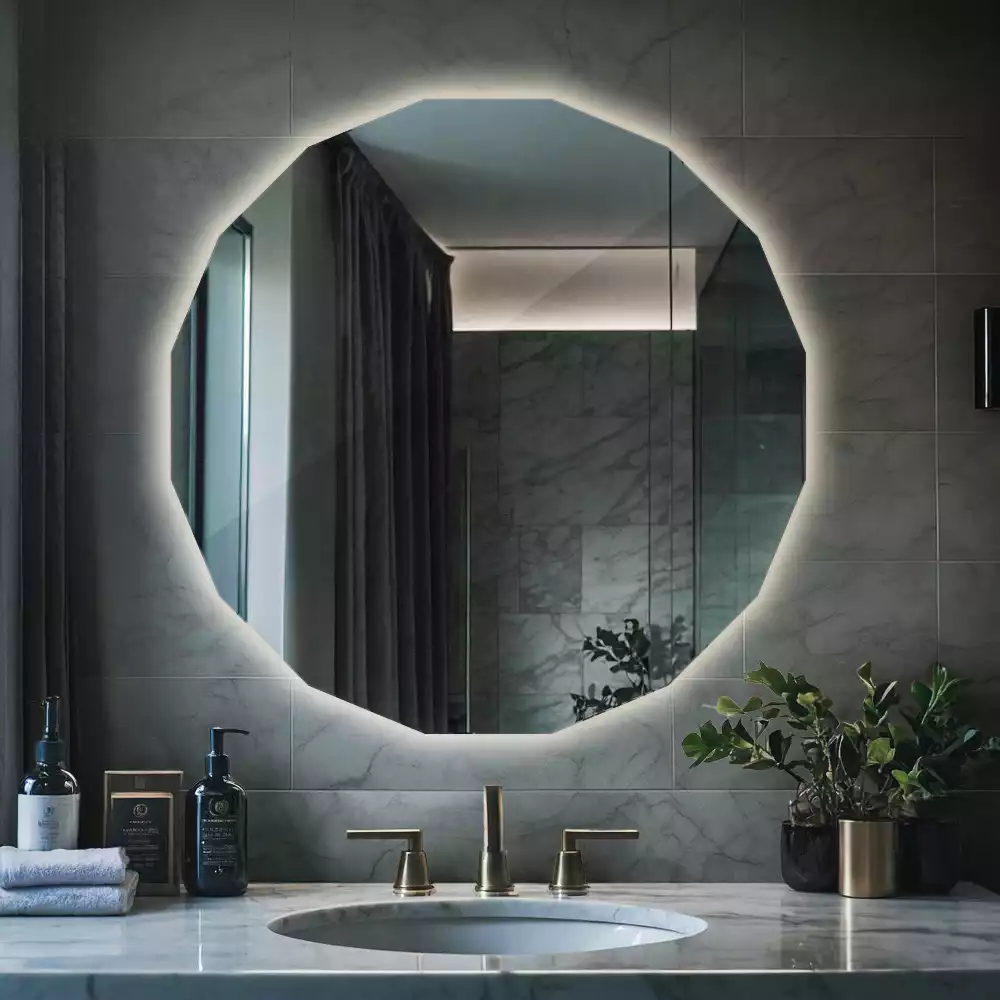 Miroir mural géométrique avec éclairage LED