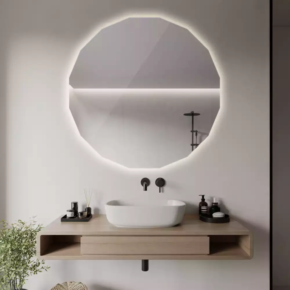 Miroir mural géométrique avec éclairage LED