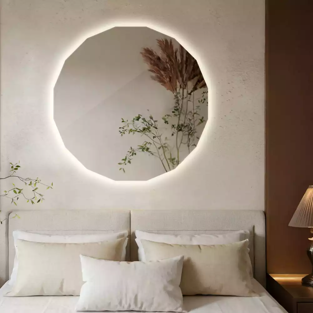 Miroir mural géométrique avec éclairage LED