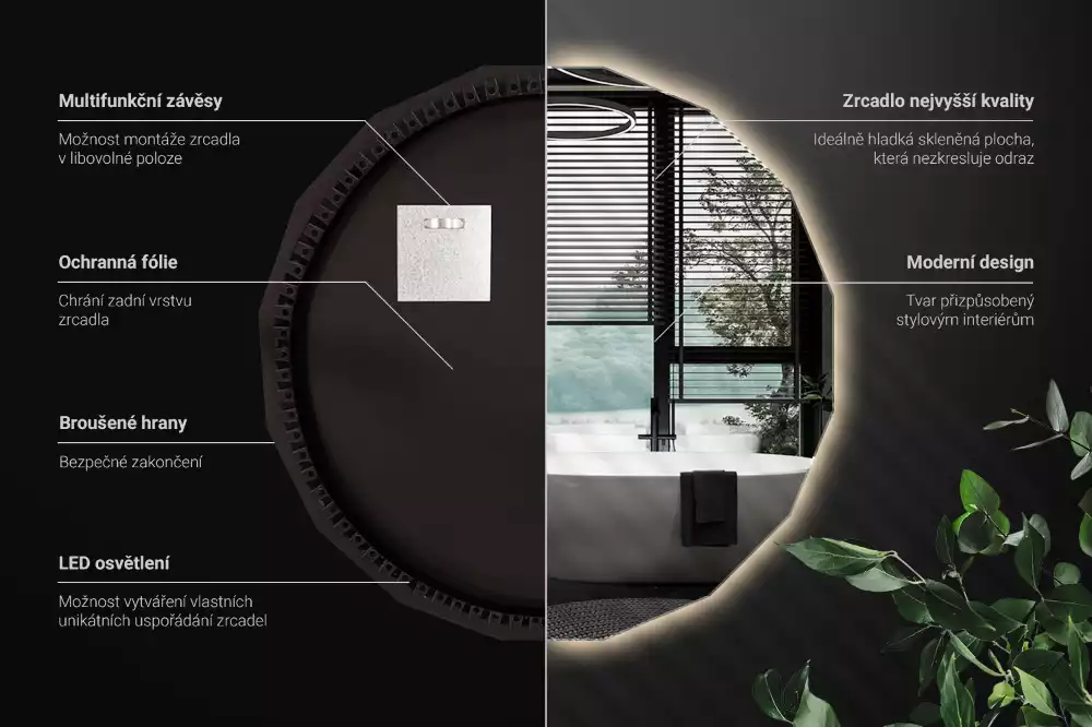 Miroir mural géométrique avec éclairage LED