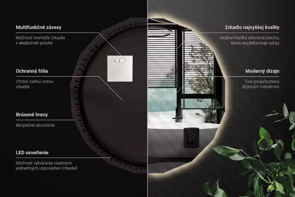 Miroir mural géométrique avec éclairage LED