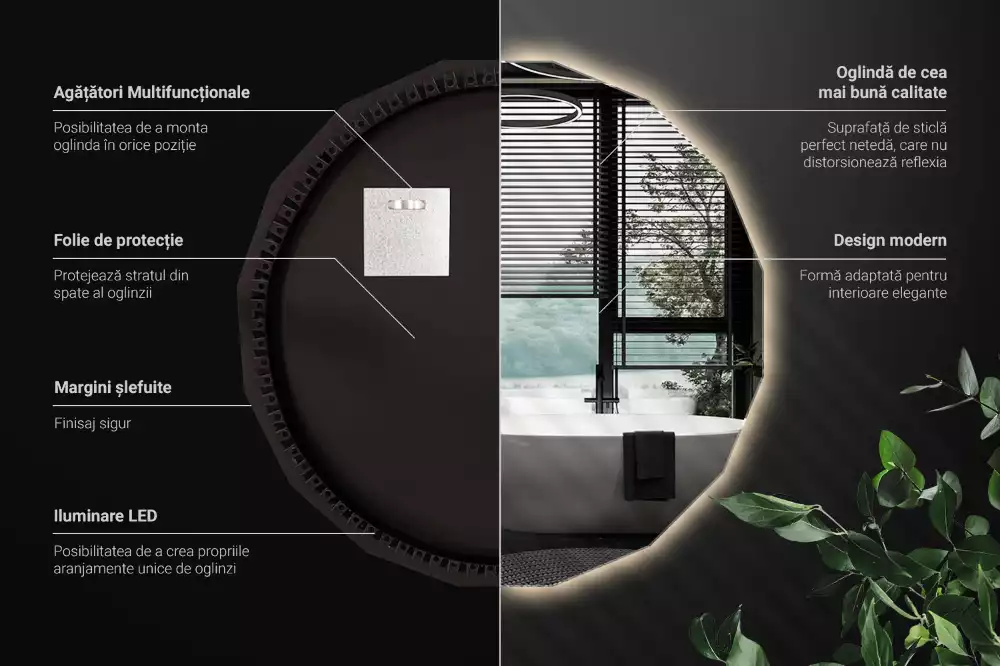 Miroir mural géométrique avec éclairage LED