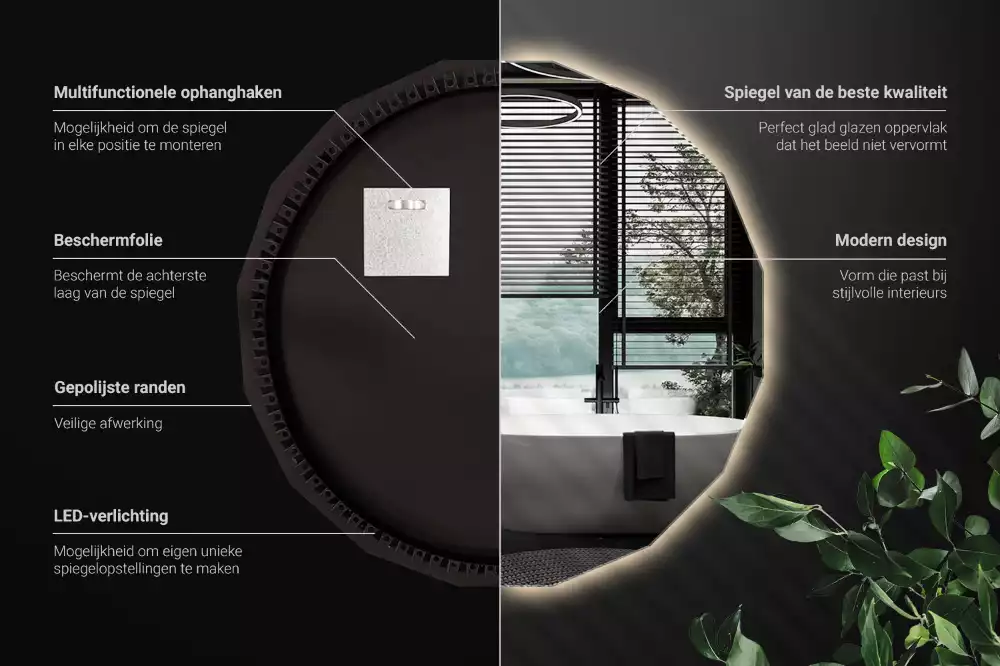 Miroir mural géométrique avec éclairage LED