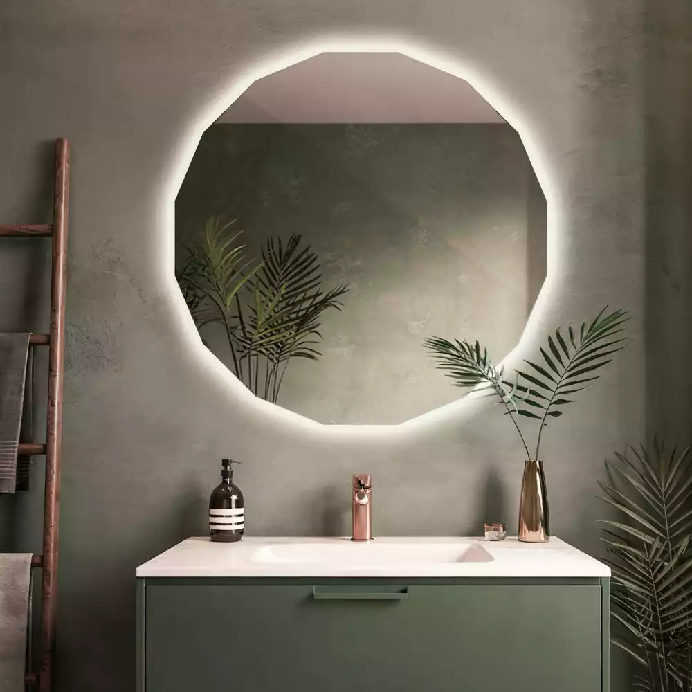 Miroir mural géométrique avec éclairage LED