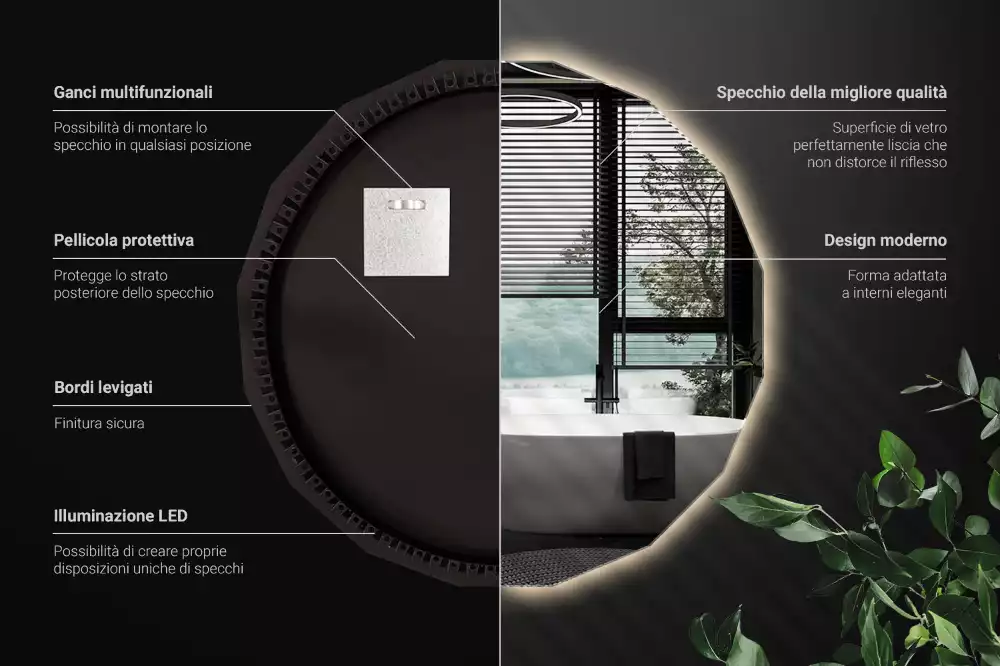 Miroir mural géométrique avec éclairage LED
