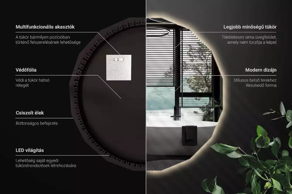 Miroir mural géométrique avec éclairage LED