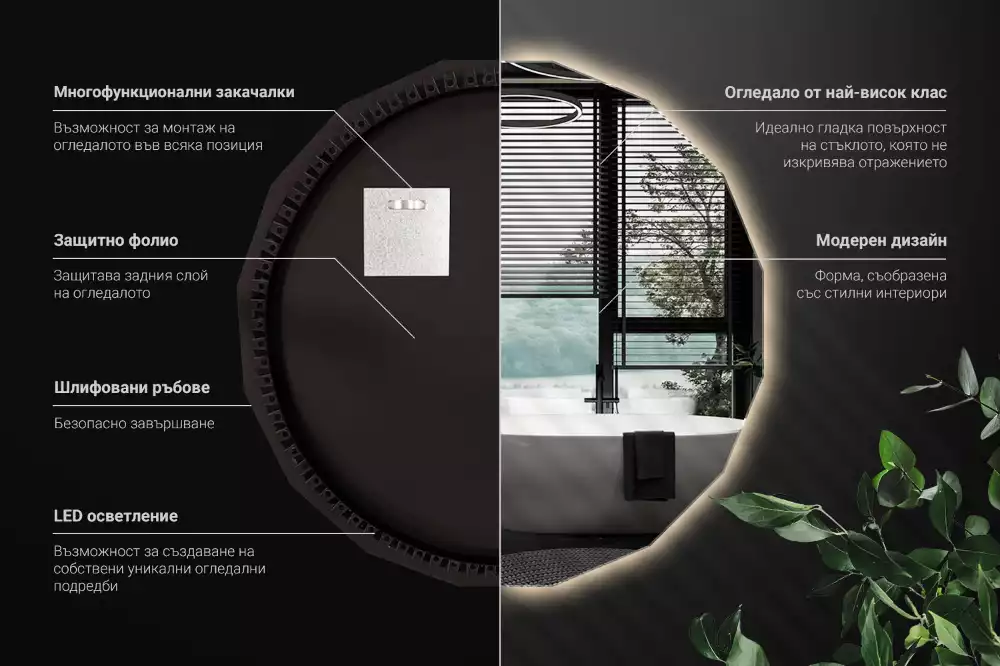 Miroir mural géométrique avec éclairage LED