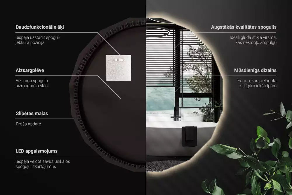 Miroir mural géométrique avec éclairage LED