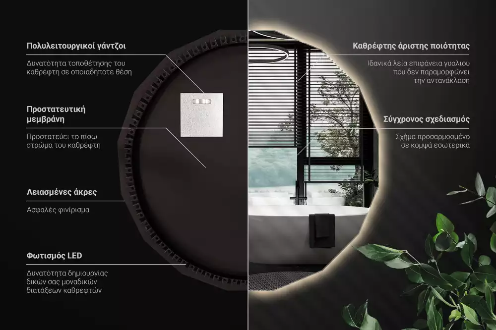 Miroir mural géométrique avec éclairage LED