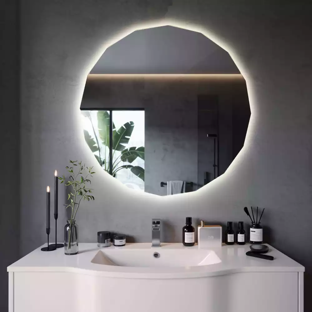 Miroir mural géométrique avec éclairage LED