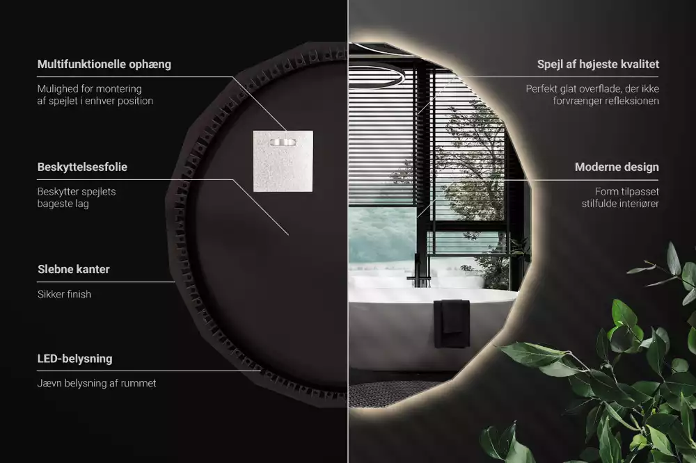 Miroir mural géométrique avec éclairage LED
