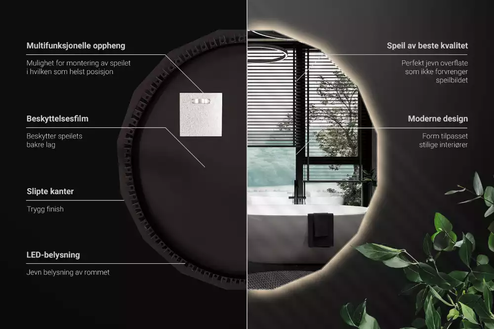 Miroir mural géométrique avec éclairage LED