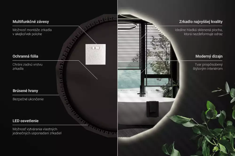 Miroir mural géométrique avec éclairage LED
