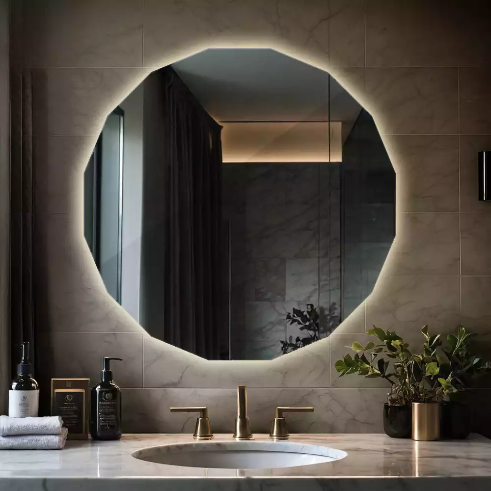 Miroir mural géométrique avec éclairage LED