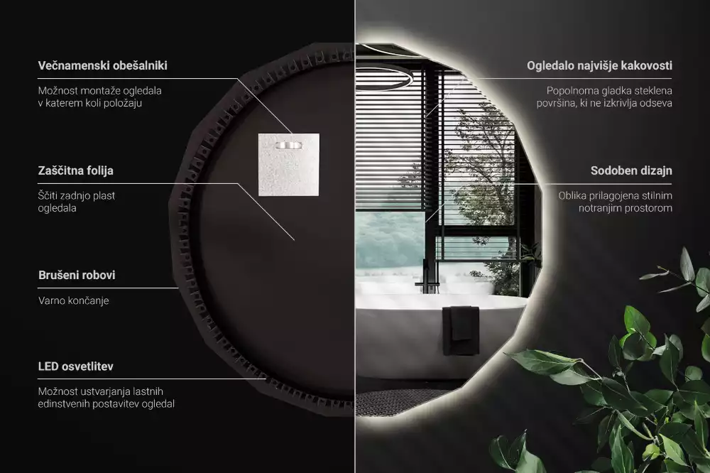 Miroir mural géométrique avec éclairage LED