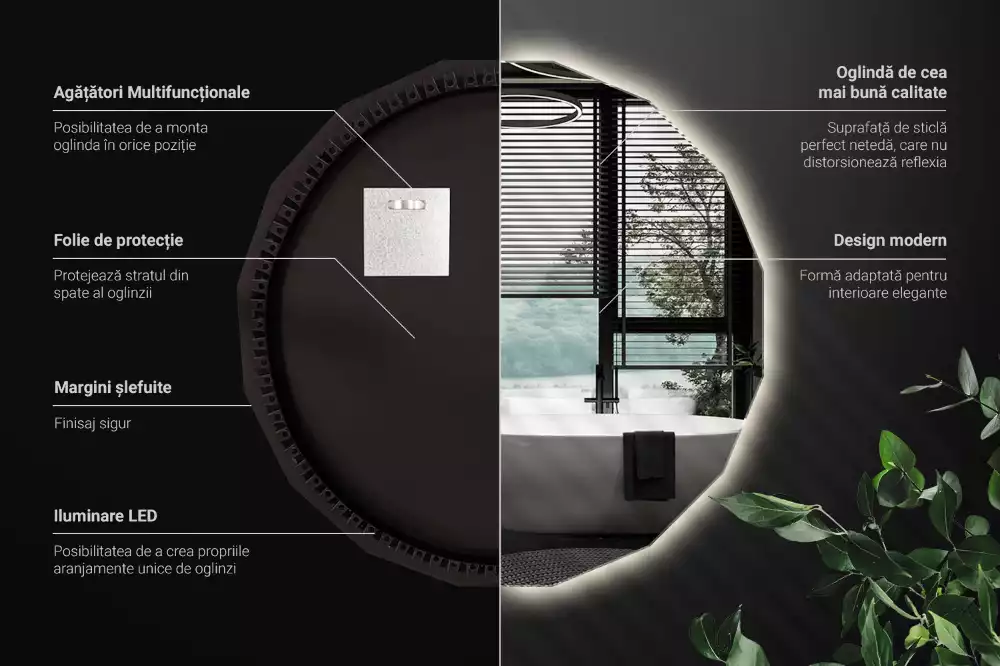 Miroir mural géométrique avec éclairage LED