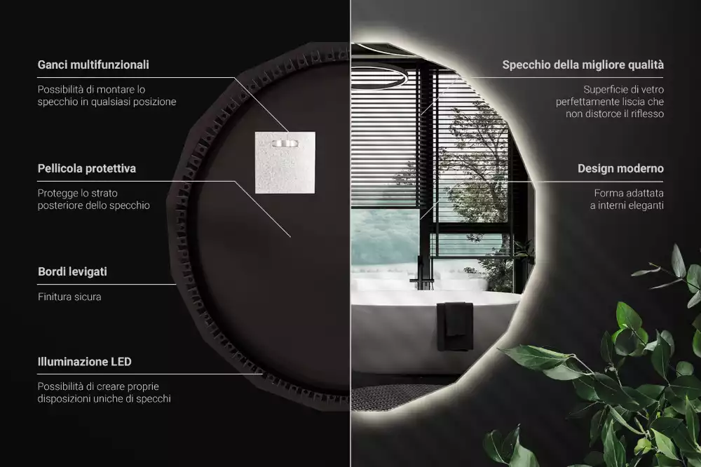 Miroir mural géométrique avec éclairage LED