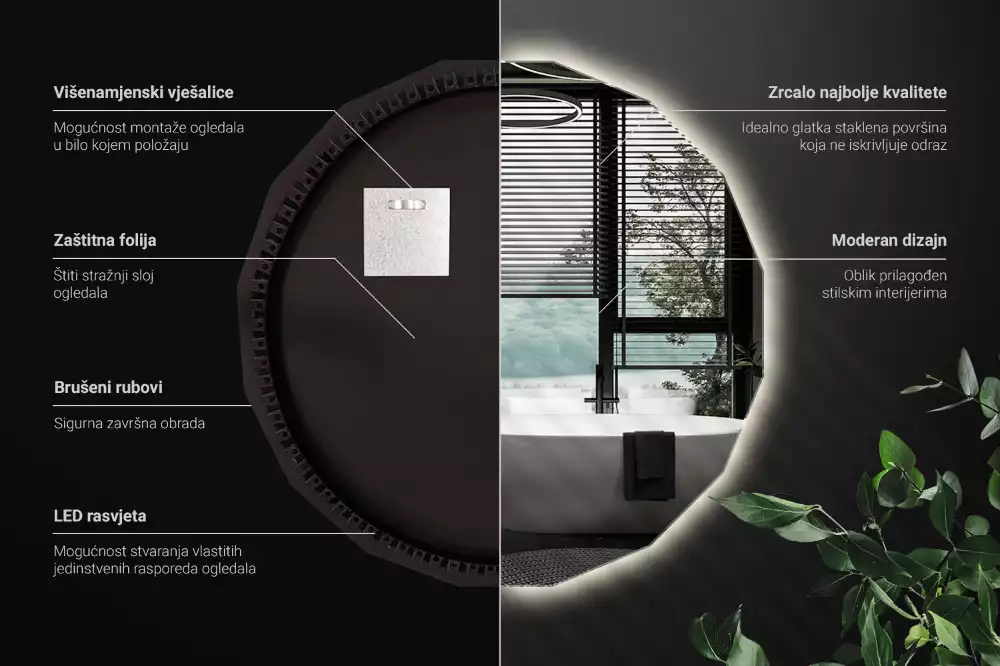 Miroir mural géométrique avec éclairage LED