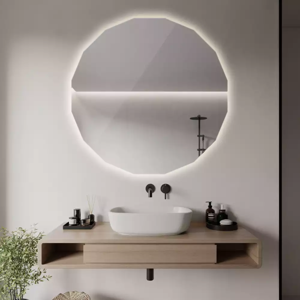 Miroir mural géométrique avec éclairage LED