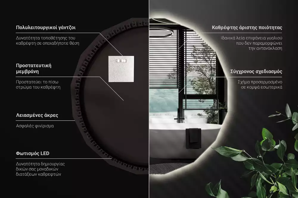 Miroir mural géométrique avec éclairage LED