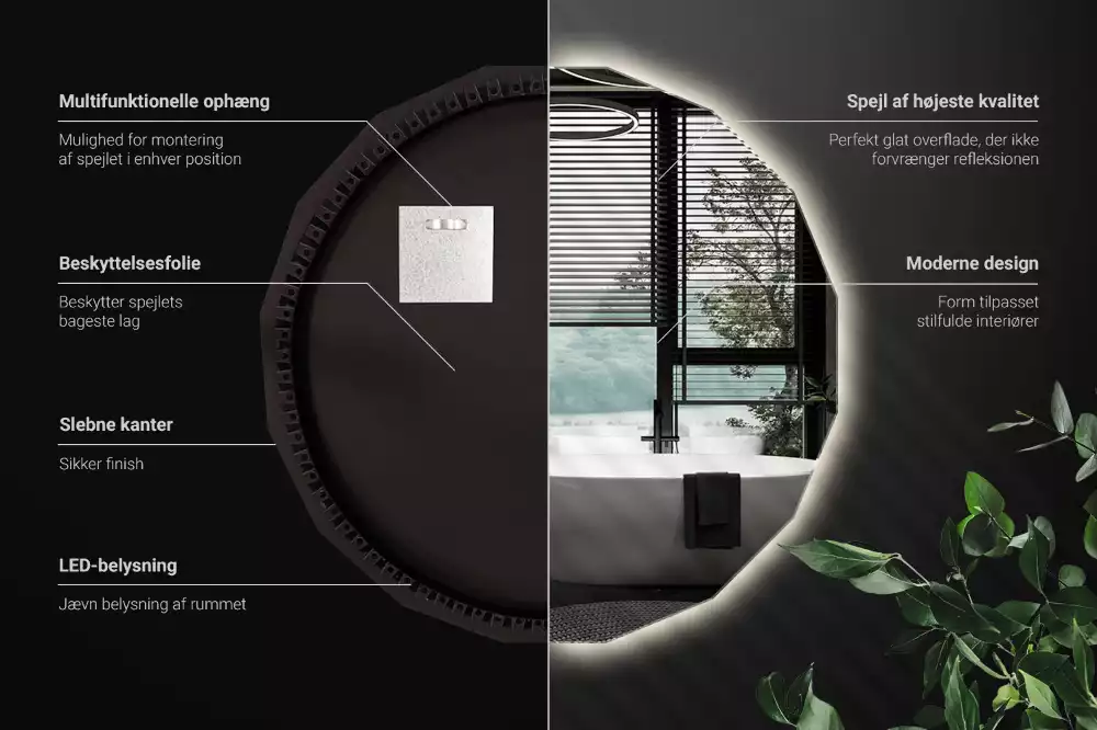 Miroir mural géométrique avec éclairage LED