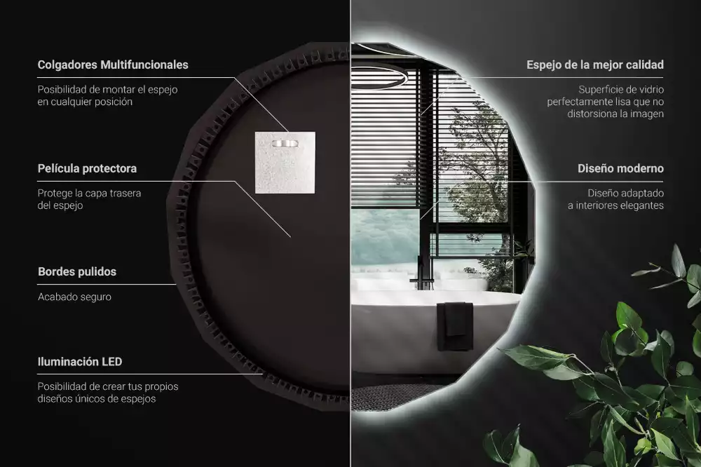 Miroir mural géométrique avec éclairage LED