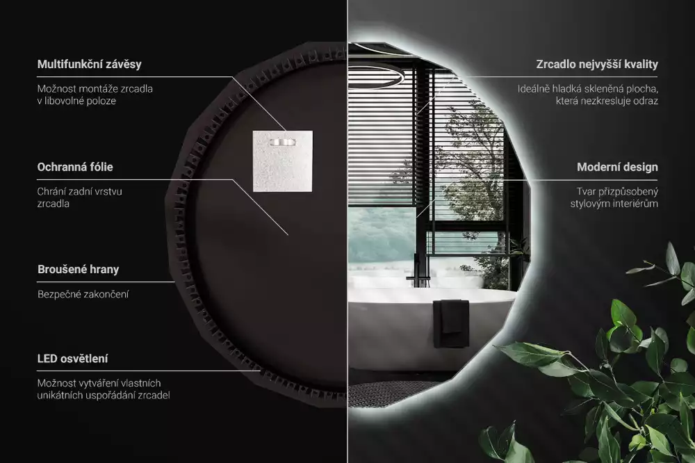 Miroir mural géométrique avec éclairage LED