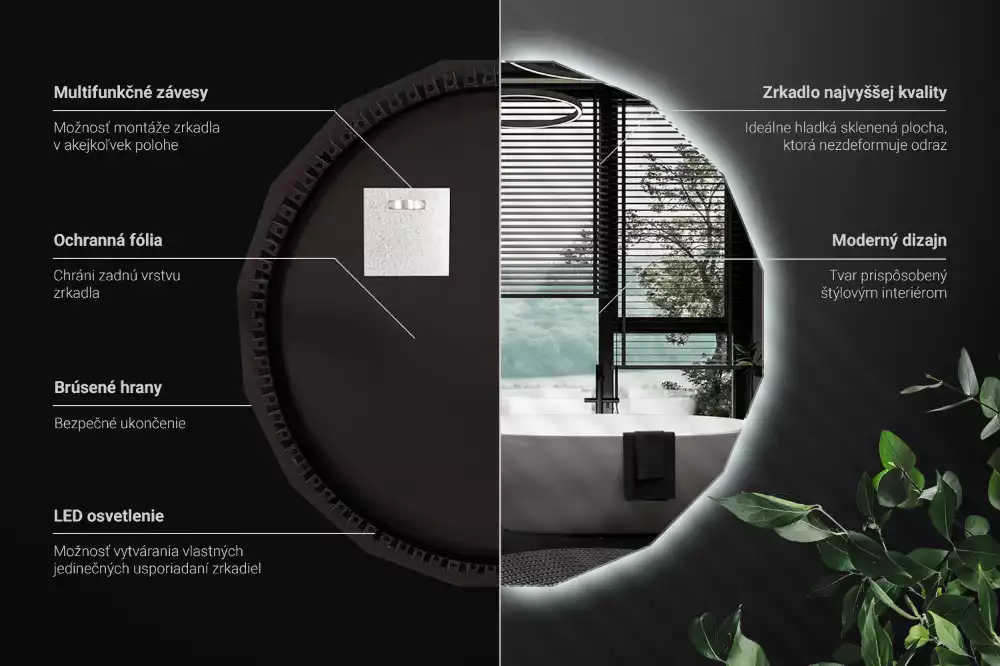 Miroir mural géométrique avec éclairage LED