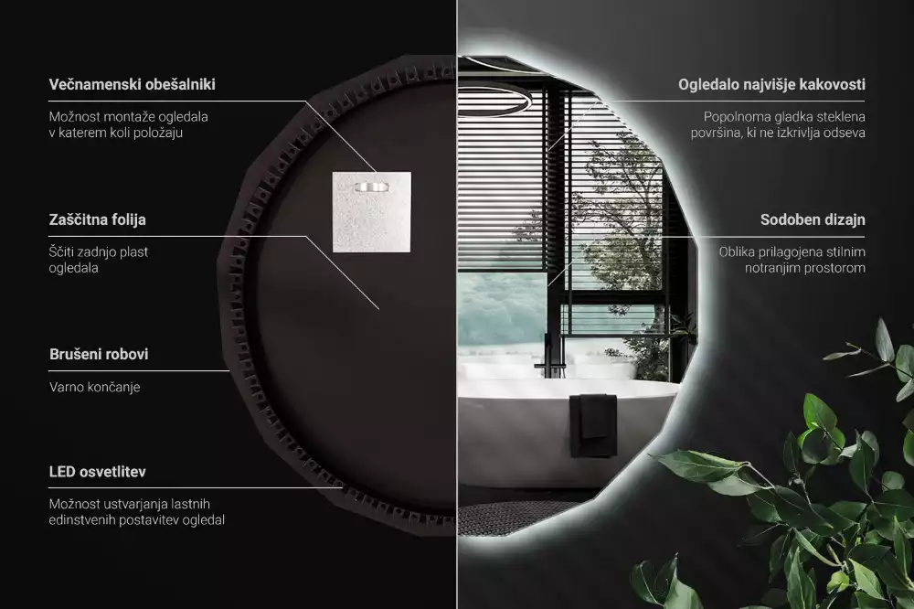 Miroir mural géométrique avec éclairage LED