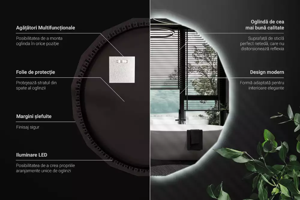 Miroir mural géométrique avec éclairage LED